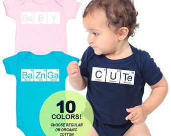 Body une pièce en coton avec éléments périodiques | Bébé | Mignon | Bazinga - Cadeau pour bébé fille et garçon Vêtements fabriqués aux États-Unis pour bébé