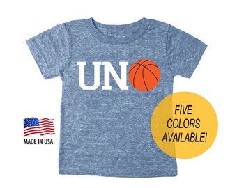 First 1st Birthday 'UNO' Basketball Tri Blend Toddler  1 First Birthday T-Shirt - Toddler Child Boy and Girl Tee