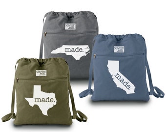State Backpack All States Made. Canvas Backpack Cinch Sack    Choose ANY State