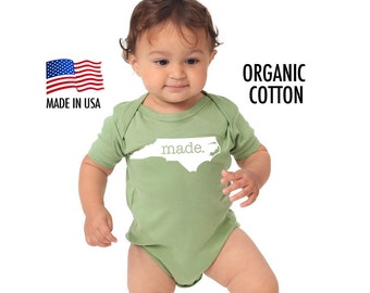 North Carolina 'Made' Home State Organic Cotton Infant One Piece Bodysuit Infant Girl And Boy Gift American Made Baby Clothing