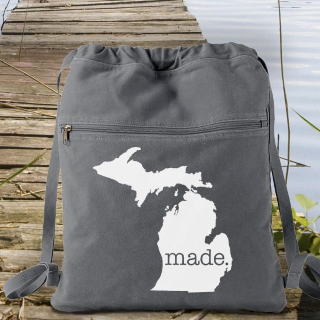 Michigan Made. Canvas Backpack Cinch Sack - Etsy