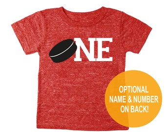 First 1st Birthday 'One' Hockey Puck Tri Blend Toddler  1 First Birthday T-Shirt - Toddler Child Boy and Girl Tee