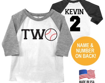 Baseball 2nd Birthday Twins Tri-blend Raglan Baseball Shirt - Personalized Name and Number on Back - Infant, Toddler sizes