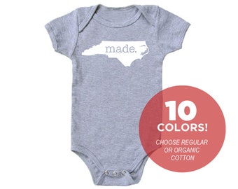North Carolina 'Made.' Cotton One Piece Bodysuit - Infant Girl and Boy Gift American Made Baby Clothing
