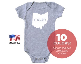 Ohio 'Made.' Cotton One Piece Bodysuit - Infant Girl and Boy Gift American Made Baby Clothing