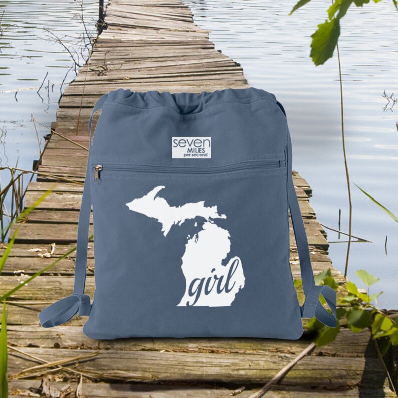 Michigan MI Girl Home State Canvas Backpack Cinch Sack image 1