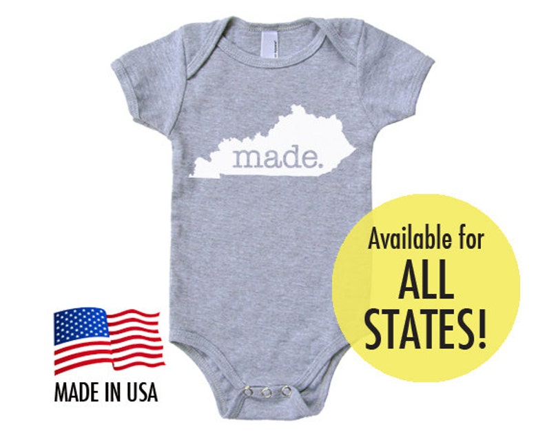 All States 'Made' Cotton Baby One Piece Bodysuit - Infant Girl and Boy Gift American made Baby Clothing 