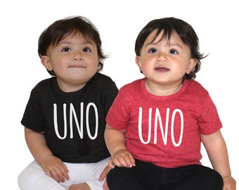 First 1st Birthday UNO Tri Blend Baby T-Shirt - Infant Boy and Girl Tee Twins Triplets