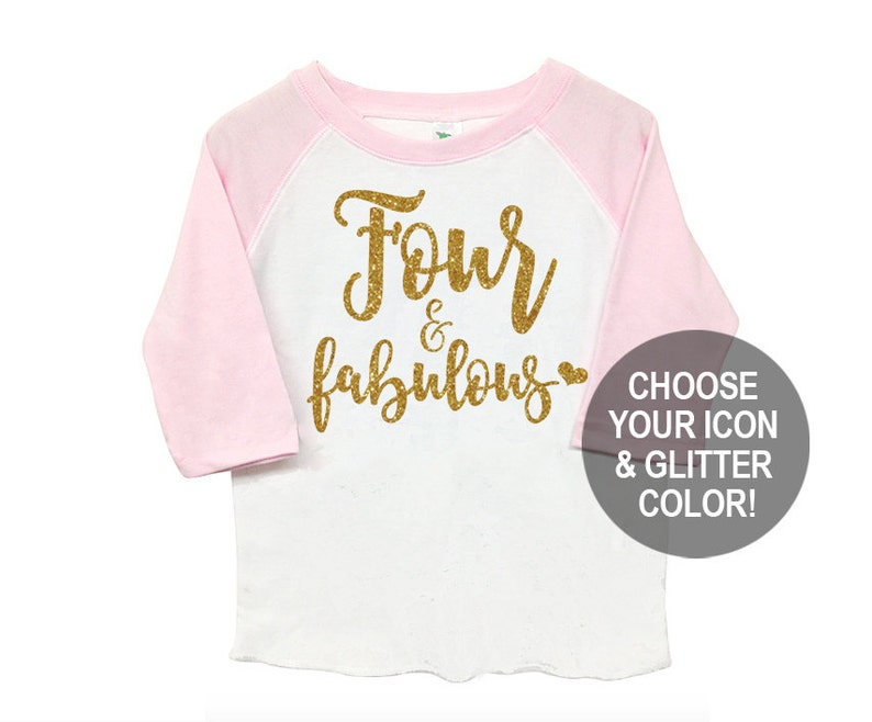 Kid/'s Toddler Shirt Fourth 4th Birthday /'Four /& Fabulous/' Poly Cotton 34 Raglan Light Pink Sleeve Baseball Shirt