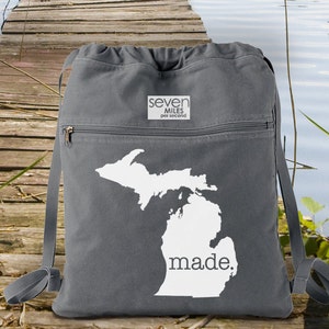 Michigan Made. Canvas Backpack Cinch Sack