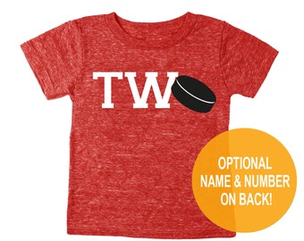 Second 2nd Birthday 'Two' Hockey Puck Tri Blend Toddler  2 Second Birthday T-Shirt - Toddler Boy and Girl Tee