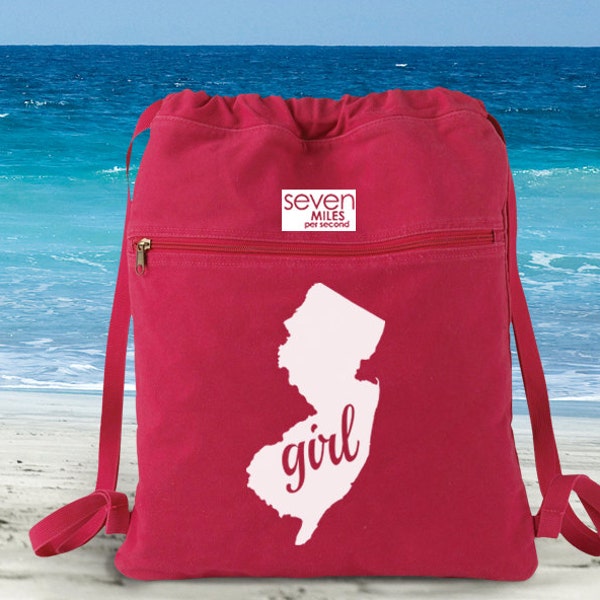 New Jersey Girl Canvas Backpack Cinch Sack