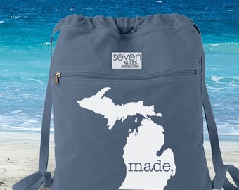 Michigan Made. Canvas Backpack Cinch Sack - Etsy display picture 2