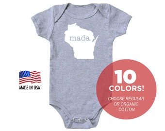 Wisconsin 'Made.' Cotton One Piece Bodysuit - Infant Girl and Boy Gift American Made Baby Clothing
