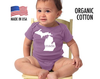 Michigan 'Made' Organic Cotton Infant One Piece Gift American Made Baby Clothing