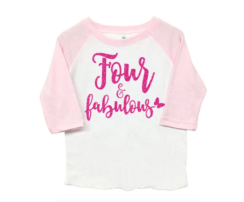 Kid/'s Toddler Shirt Fourth 4th Birthday /'Four /& Fabulous/' Poly Cotton 34 Raglan Light Pink Sleeve Baseball Shirt