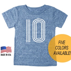 Tenth 10th Birthday '10' Youth Tri Blend T-Shirt -  Kids Boy and Girl Tee Twins Triplets