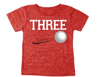 T-shirt 3e anniversaire de golf « Three » Golf Tri Blend pour tout-petit 3, 3e anniversaire - T-shirt pour tout-petit, garçon et fille, jumeaux, triplés