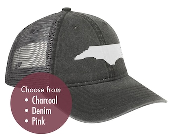 NORTH CAROLINA Low Profile Trucker Hat - Vintage Look Pigment Dyed Cotton Twill Polyester Mesh Back 6 Panel Trucker Hat