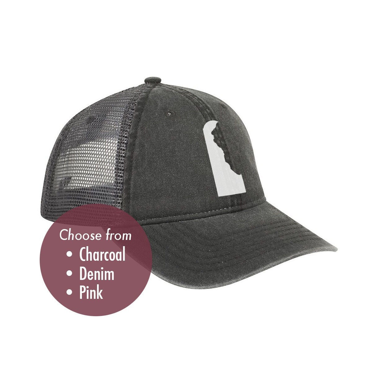DELAWARE Low Profile Trucker Hat - Vintage Look Pigment Dyed Cotton Twill Polyester Mesh Back 6 Panel Trucker Hat