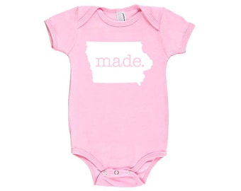 Iowa 'Made.' Cotton One Piece Bodysuit - Infant Girl and Boy Gift American Made Baby Clothing