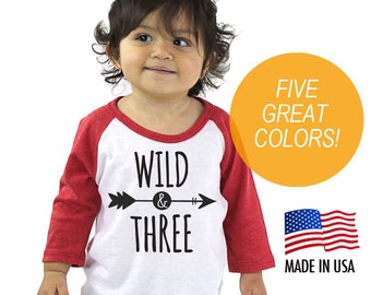 Wild & Three Birthday Tri-blend Raglan Baseball Shirt - Three Year Old Toddler, Kid sizes
