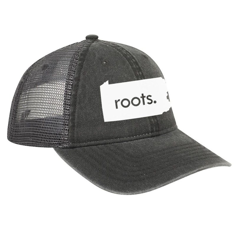 Vintage Look Pigment Dyed Cotton Twill Polyester Mesh Back 6 Panel Low Profile Trucker Dad Hat Pennsylvania /'Roots/' Trucker Hat