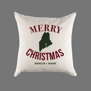 Custom Personalized &#39;Merry Maine Christmas&#39; Canvas Pillow or Pillow Cover - Holiday Home Throw Pillow - Christmas Gift Home