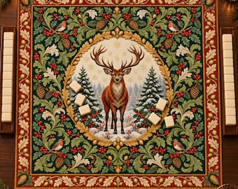 Tapete de Mahjong navideño, diseño de tapiz de ciervo del bosque, personalizado de 31,5 o 20,9 pulgadas.