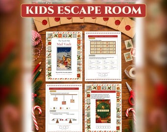 Kids Christmas Escape Room Printable, Ages 5 to 10, Two Levels, Family Puzzle Game, North Pole Mail Vault, Instant Download