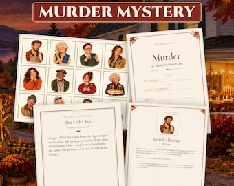 Juego de misterio y asesinato para fiestas de Acción de Gracias, juego para Friendsgiving de 6 a 12 jugadores, el anfitrión puede jugar, PDF imprimible