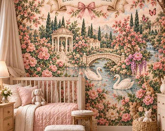 Mural infantil personalizado con nombre, papel pintado de cuento de hadas, jardín, dinosaurios, océano, bosque