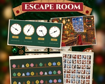 Christmas Escape Room Printable, Family Puzzle Game for Kids and Adults, 11 Locks, 43 Pages