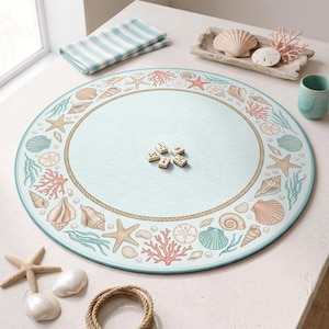 Seaside Shell Round Mahjong Mat | Competition Grade Neoprene Game Mat | Shipped Rolled | Gift for Mahjong Players & Game Nights