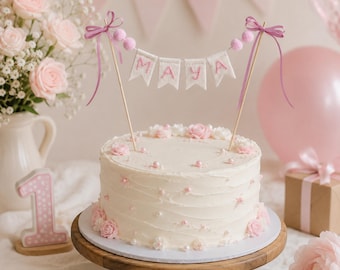 Guirnalda personalizada para pastel - Banderín de fieltro con nombre personalizado - Decoración para baby shower de niño - Decoración para primer cumpleaños - Accesorio para sesión de fotos de pastel