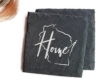 1 Wisconsin Home Slate Coaster - Green Bay/Milwaukee, Packers Fan, Gift, Midwest, Wine, Coffee, Mothers Day