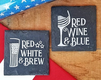 1 America Slate Coasters - Beer and Wine,  4th of July, America, Craft Beer, Memorial Day, Labor Day, USA