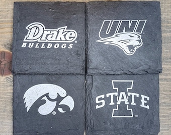 Build your own Iowa Team Gift Set- Collegiate Coasters & Holder- Hawkeyes, Cyclones, Panthers, UNI, ISU, Drake, party, bar, christmas