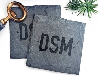 1 DSM Des Moines Iowa Slate Coaster - Iowa Gift, Midwest, Mancave, Garage, Fathers Day, Beer Lover, Mens Gift, DSMUSA