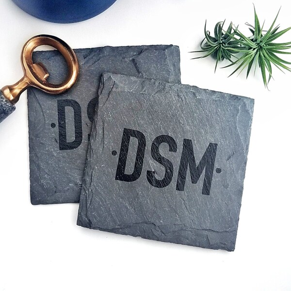 1 DSM Des Moines Iowa Slate Coaster - Iowa Gift, Midwest, Mancave, Garage, Fathers Day, Beer Lover, Mens Gift, DSMUSA