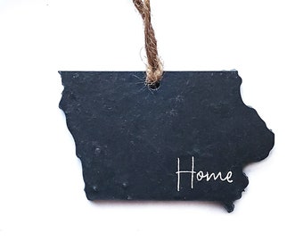 Iowa Home Slate Ornament - Iowa Gift, Midwest, Christmas, Holidays, Wine Tag, Bottle Tag, Gift