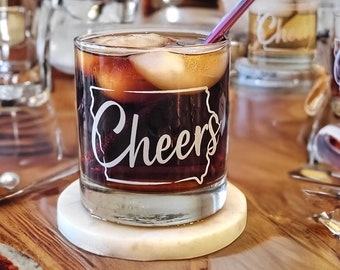 1 Iowa Cheers Rocks Glass - Barware, Home Bar, cocktail, mocktail, whiskey, bourbon, liquor, dad gift, scotch, Birthday, party, Iowa