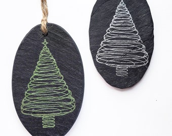 Christmas Tree Slate Ornament - Gift, Midwest, Christmas, Holidays, Wine Tag, Bottle Tag, Gift, Ornament