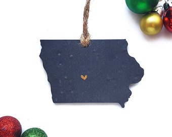 Iowa City Hearts Slate Ornament - Iowa Gift, Midwest, Christmas, Holidays, Des Moines, Ames, Iowa City, Dubuque, Hometown, Cedar Rapids