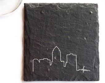 1 Des Moines Iowa Skyline Slate Coaster - Iowa Gift, Midwest, Mancave, Garage, Fathers Day, Beer Lover, Mens Gift