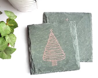 1 Christmas Tree Slate Coaster - Christmas, Winter, Holidays, New Years, Work Party, Holiday Party, Christmas Decor