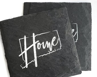 1 Connecticut Home Slate Coaster - Hartford, Huskies, Gift, Wine, Coffee, Beer, Christmas Gift, Stocking Stuffer