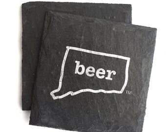1 Connecticut Beer Slate Coaster -Mancave, Garage, Fathers Day, Beer Lover, Mens Gift, Huskies, Craft Beer