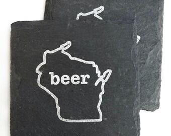 1 Wisconsin Beer Slate Coaster - Mancave, Garage, Fathers Day, Beer Lover, Mens Gift, Midwest, Packers, Craft Beer