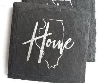 1 Illinois Home Slate Coaster - Chicago, Cubs Fan, Gift, Midwest, Wine, Coffee, Beer, Fathers Day